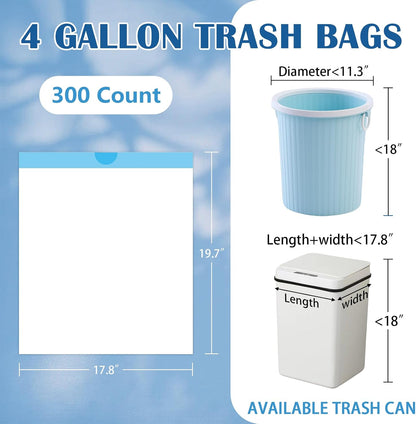 BYSNOW 4 Gallon 300 Counts Small Drawstring Trash Bags, Clear Garbage Bags