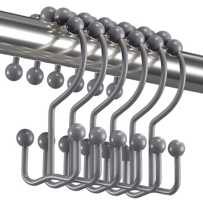 Titanker Shower Curtain Hooks Rings, Rust Resistant Metal Double Glide Shower Hooks Rings for Bathroom Shower Rods Curtains, Set of 12 Hooks - Nickel