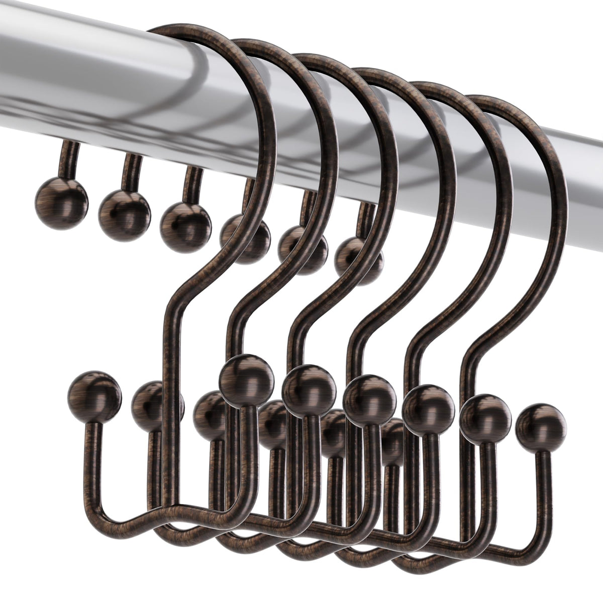 Titanker Shower Curtain Hooks Rings, Rust Resistant Metal Double Glide Shower Hooks Rings for Bathroom Shower Rods Curtains, Set of 12 Hooks - Nickel