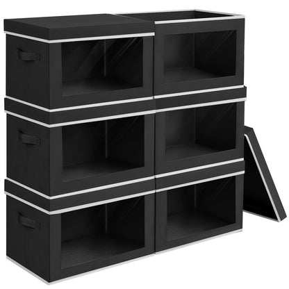 Homsorout Storage Bins with Lids - Fabric Storage Boxes with Window, Collapsible Closet Organizers with Handles, 3 Pack Decorative Bin, Home Cubes Baskets for Clothes, Hat, Books, Dark Grey