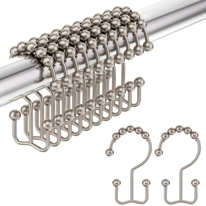 Amazer Shower Curtain Hooks, Decorative Rust Proof Stainless Steel Shower Curtain Hooks for Bathroom Shower Rods Set of 12, Polished Nickel