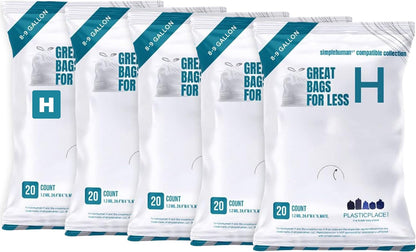 Plasticplace Custom Fit Trash Bags Compatible w Simplehuman Code H Drawstring Bags 8-9 Gallon Tear-Resistant Liner 200 Count Heavy-Duty Waste Disposal