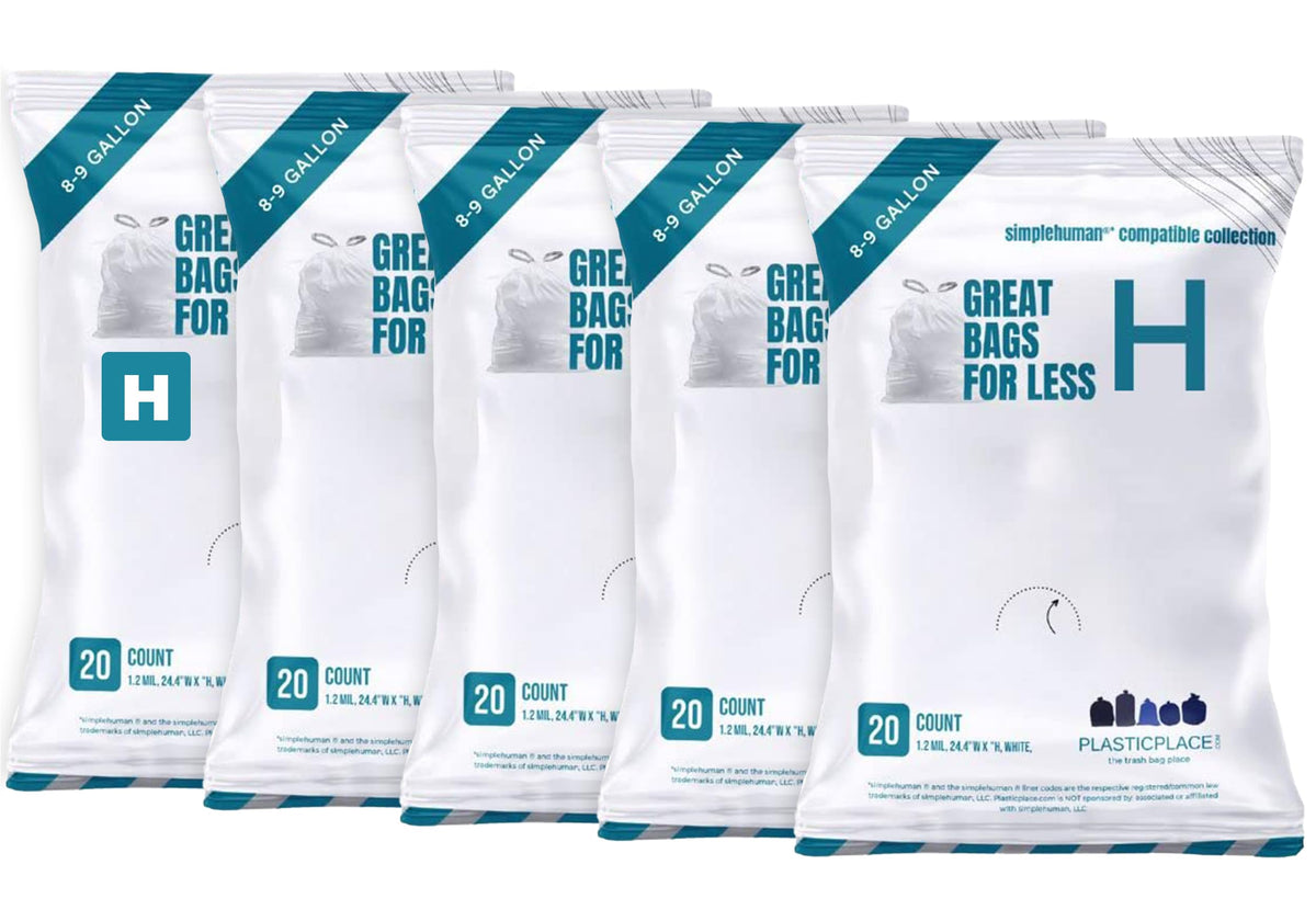 Plasticplace Custom Fit Trash Bags Compatible w Simplehuman Code H Drawstring Bags 8-9 Gallon Tear-Resistant Liner 200 Count Heavy-Duty Waste Disposal