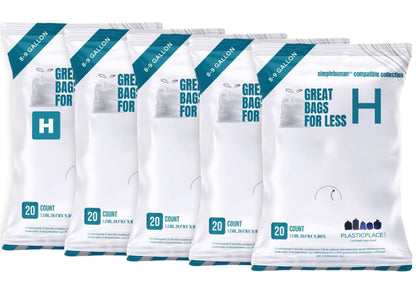 Plasticplace Custom Fit Trash Bags Compatible w Simplehuman Code H Drawstring Bags 8-9 Gallon Tear-Resistant Liner 200 Count Heavy-Duty Waste Disposal
