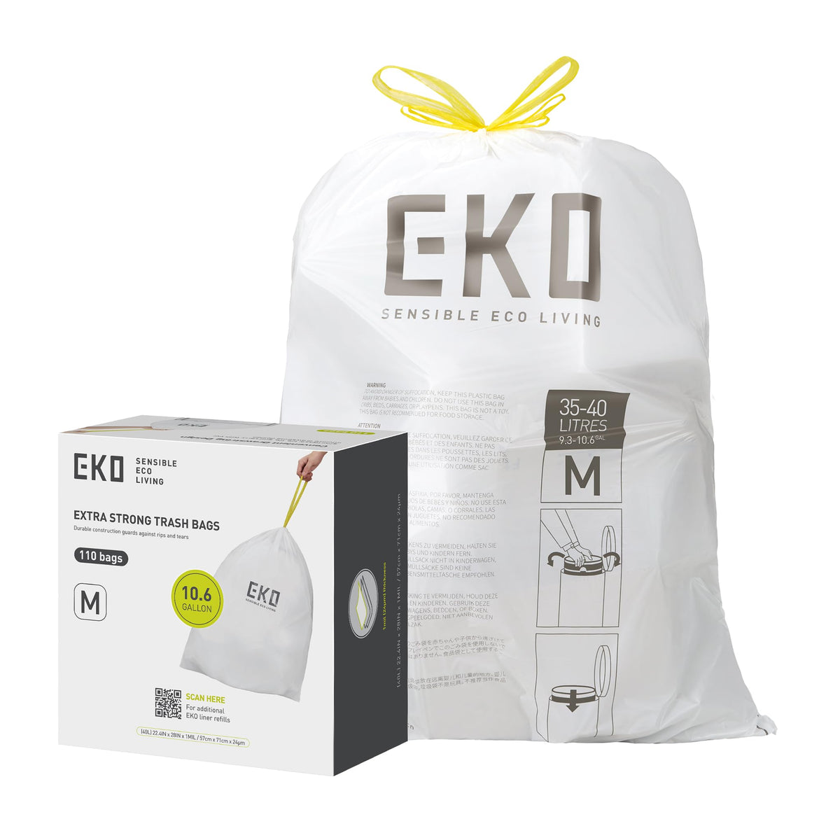 EKO 20 Gallon Extra-Strong XL Tall Kitchen Trash Bags, Code G, 110 ct