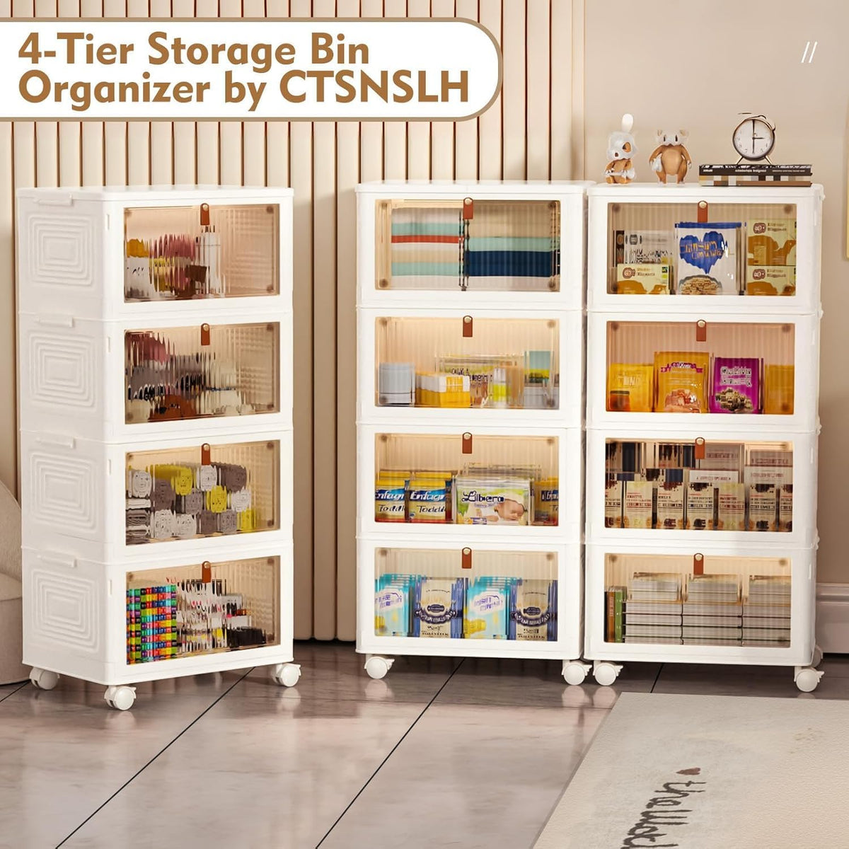 CTSNSLH 4 Tier Plastic Storage Bins with Lid 23QT - Stackable Storage Bins