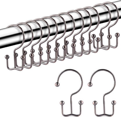 Goowin Shower Curtain Hooks, 12 Pcs Shower Curtain Rings, Durable Rust Proof Black Shower Curtain Hooks, Shower Rings for Curtain, Double Glide Shower Hooks for Shower Curtain Rods, Black