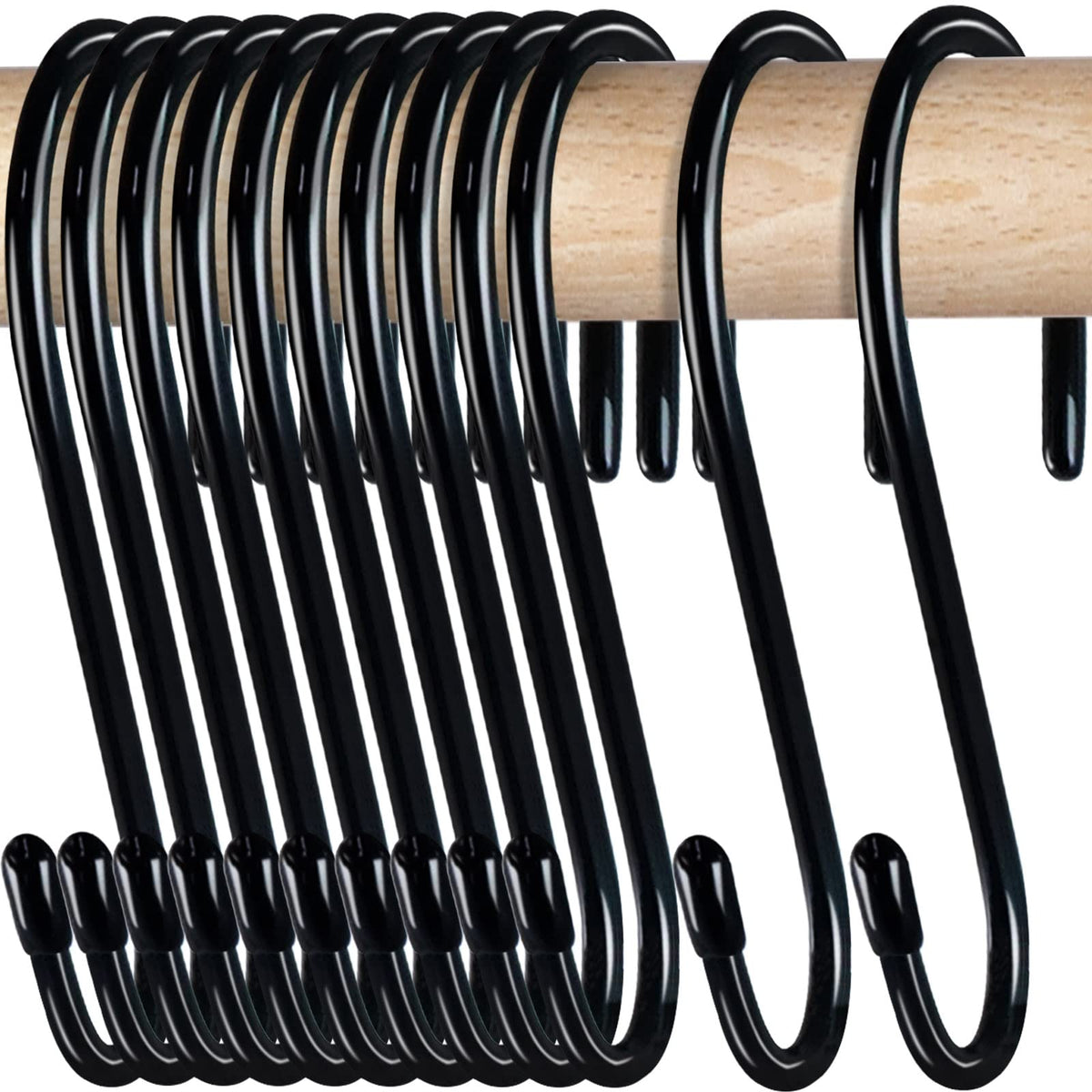 12 Pack 4-1/2 Inch S Hooks, Large Vinyl Coated Closet Hooks Non Slip Heavy Duty for Hanging, Steel Metal Black Rubber Coated for Jeans Plants Clothes Pot Pan Cups Towel