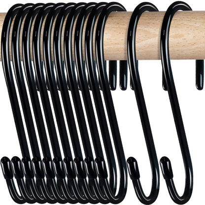 12 Pack 4-1/2 Inch S Hooks, Large Vinyl Coated Closet Hooks Non Slip Heavy Duty for Hanging, Steel Metal Black Rubber Coated for Jeans Plants Clothes Pot Pan Cups Towel