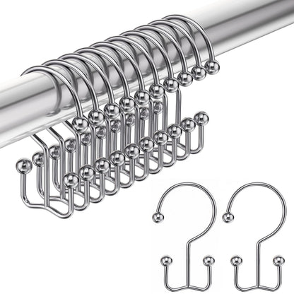 Amazer Shower Curtain Hooks, Decorative Rust Proof Stainless Steel Shower Curtain Hooks for Bathroom Shower Rods Set of 12, Polished Nickel
