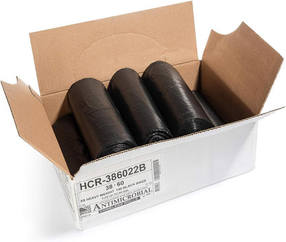 Aluf Plastics 60 Gal Black Trash Bags, 22 Micron (EQ.), 38" x 60" (150 Pk)