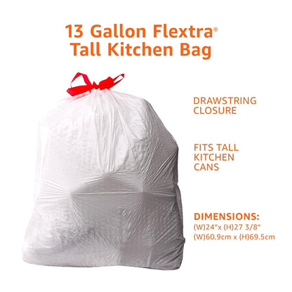 Amazon Basics Flextra Strength Tall Kitchen Drawstring Trash Bags, Fresh Scent, Tear Resistant, 13 Gallon, 90 Count
