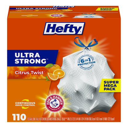Hefty Ultra Strong 13 Gal Kitchen Trash Bags, White, Citrus Twist, 80ct