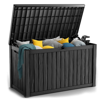 PatioZen 150 Gallon Resin Deck Box, Lockable Patio Outdoor Storage Box for Furniture, Garden Tools and Tools Storage, Waterproof Outside Storage Boxes - Black