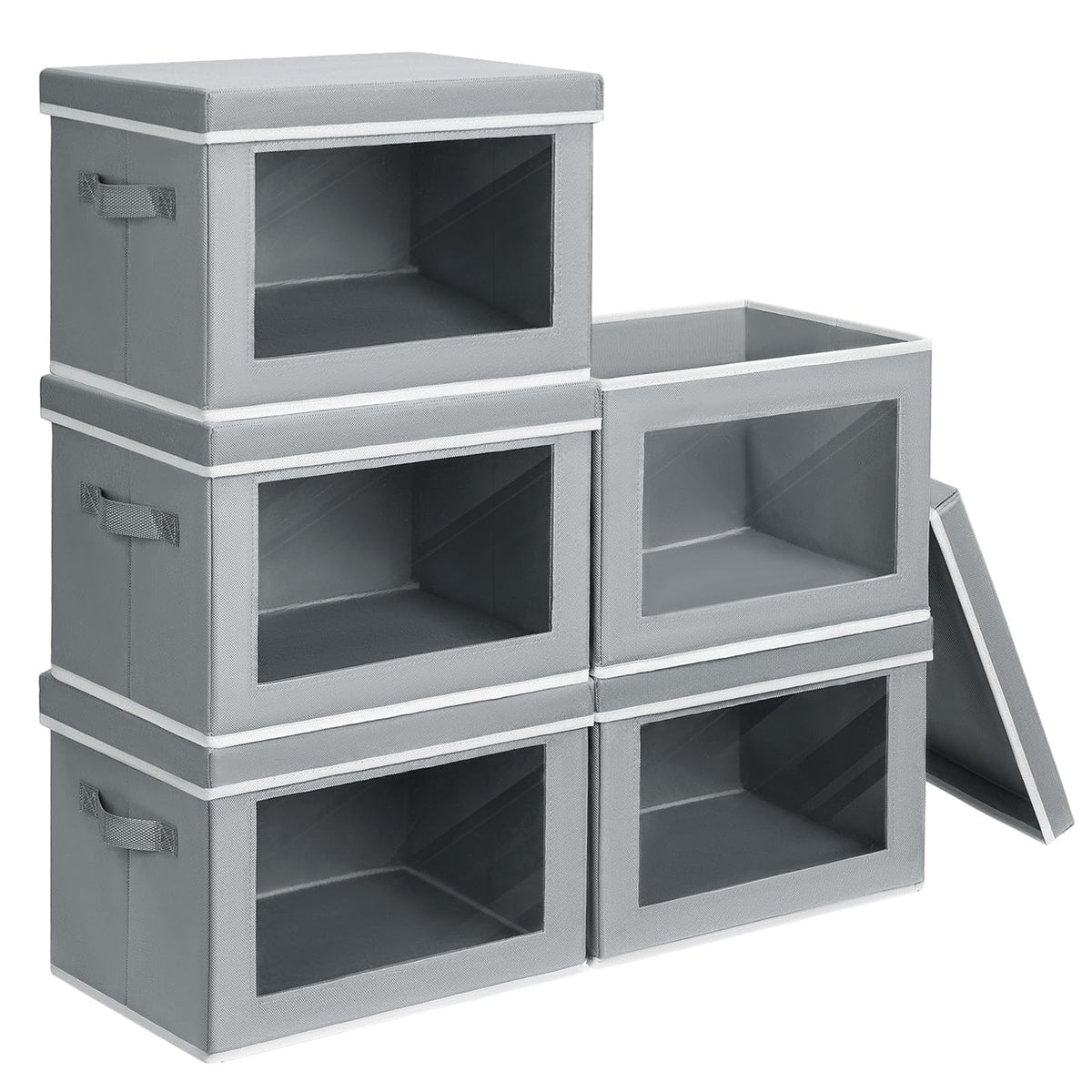 Homsorout Storage Bins with Lids - Fabric Storage Boxes with Window, Collapsible Closet Organizers with Handles, 3 Pack Decorative Bin, Home Cubes Baskets for Clothes, Hat, Books, Dark Grey