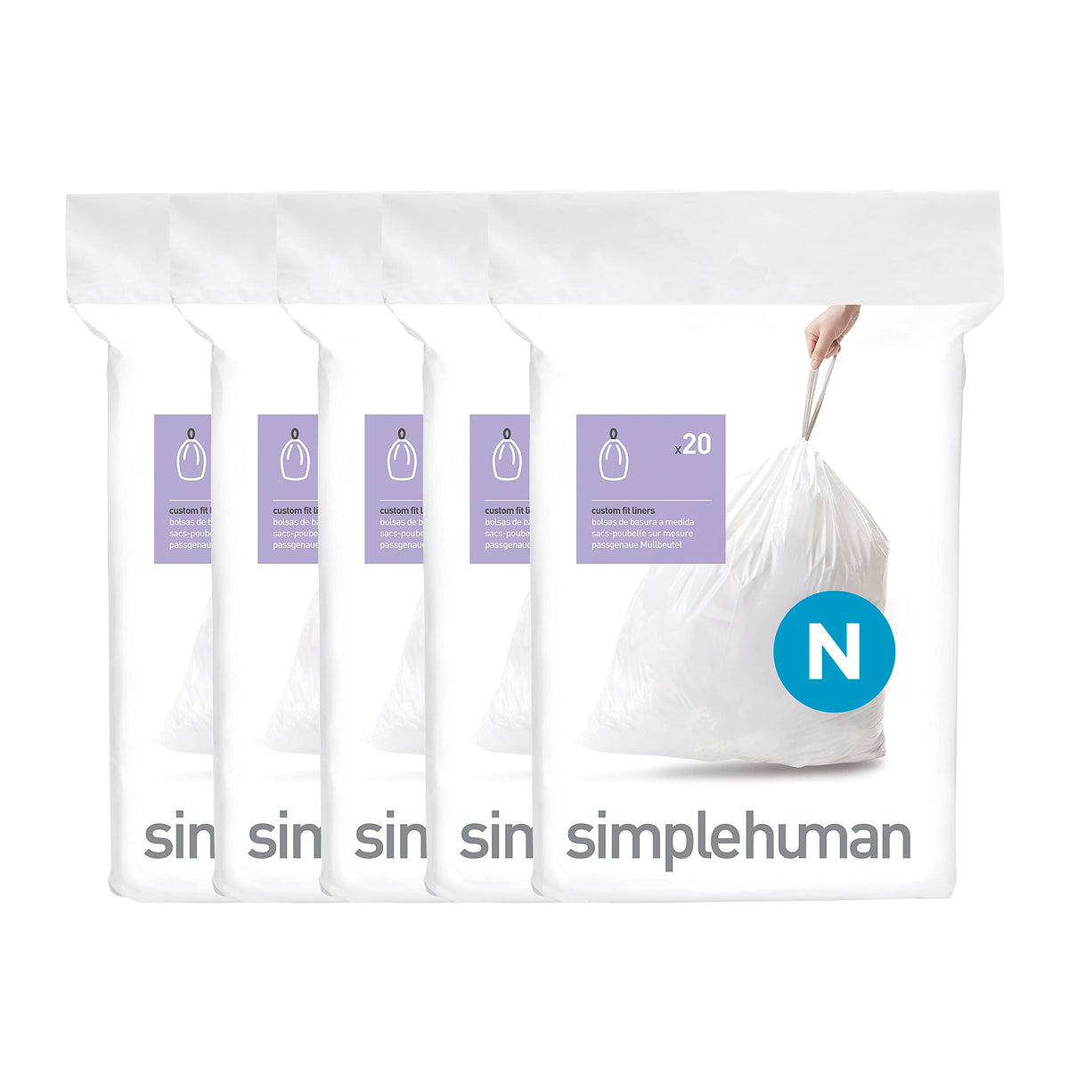 simplehuman Code N 60 Count Custom Fit Liners, Drawstring Kitchen Trash Bags, One-by-One Mess-Free Dispense, Extra Thick & Double Seamed, 50% PCR Plastic, 40-50 Liter / 10.6-13 Gallon, White