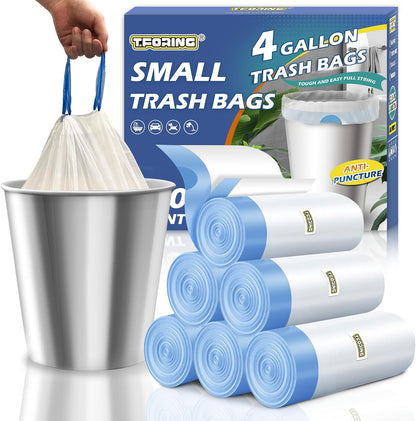 Small Trash Bags 4 Gallon Drawstring,1.1 Mil,Unscented,120 Count