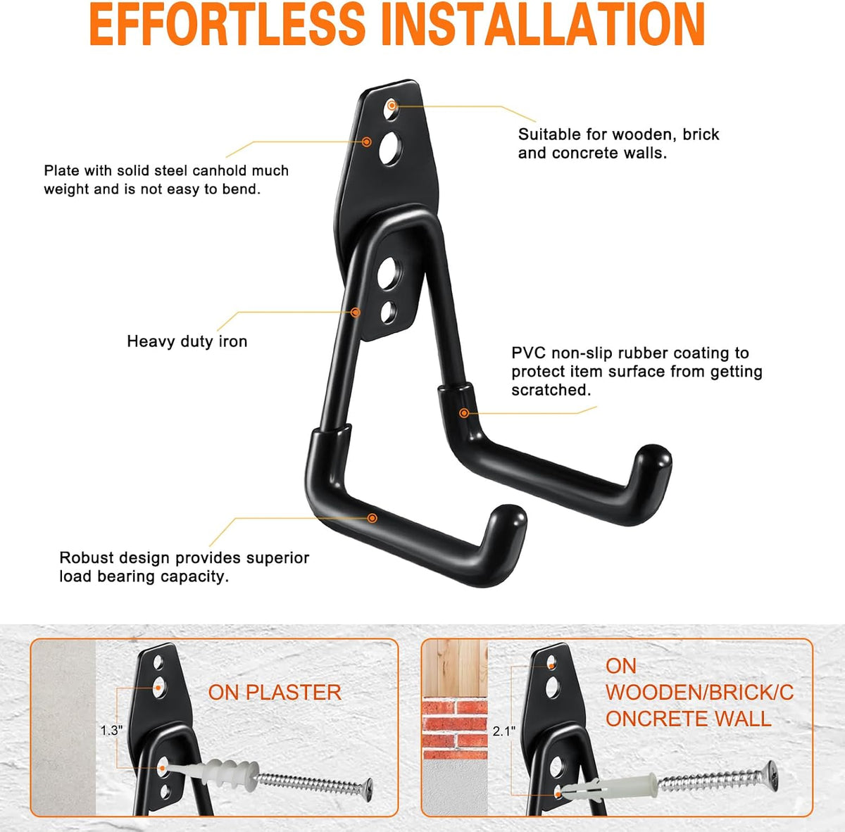 HUPBIPY Heavy Duty Garage Hooks 6 Pack, 2.8 inch Small U Shaped Hanger, Wall Mounted Storage System, Power and Garden Tool Organizer, for Hanging Ladders, Hose, Bulk Items and More