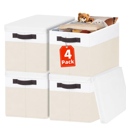 Large Closet Storage Baskets Bins with Lids 4 Pack, Storage Baskets for Organizing Shelves Nursery Bedroom, Home Dorm Closet Organizers Cubes for Clothes Toys Blanket Book - Stackable -14x10x9.5