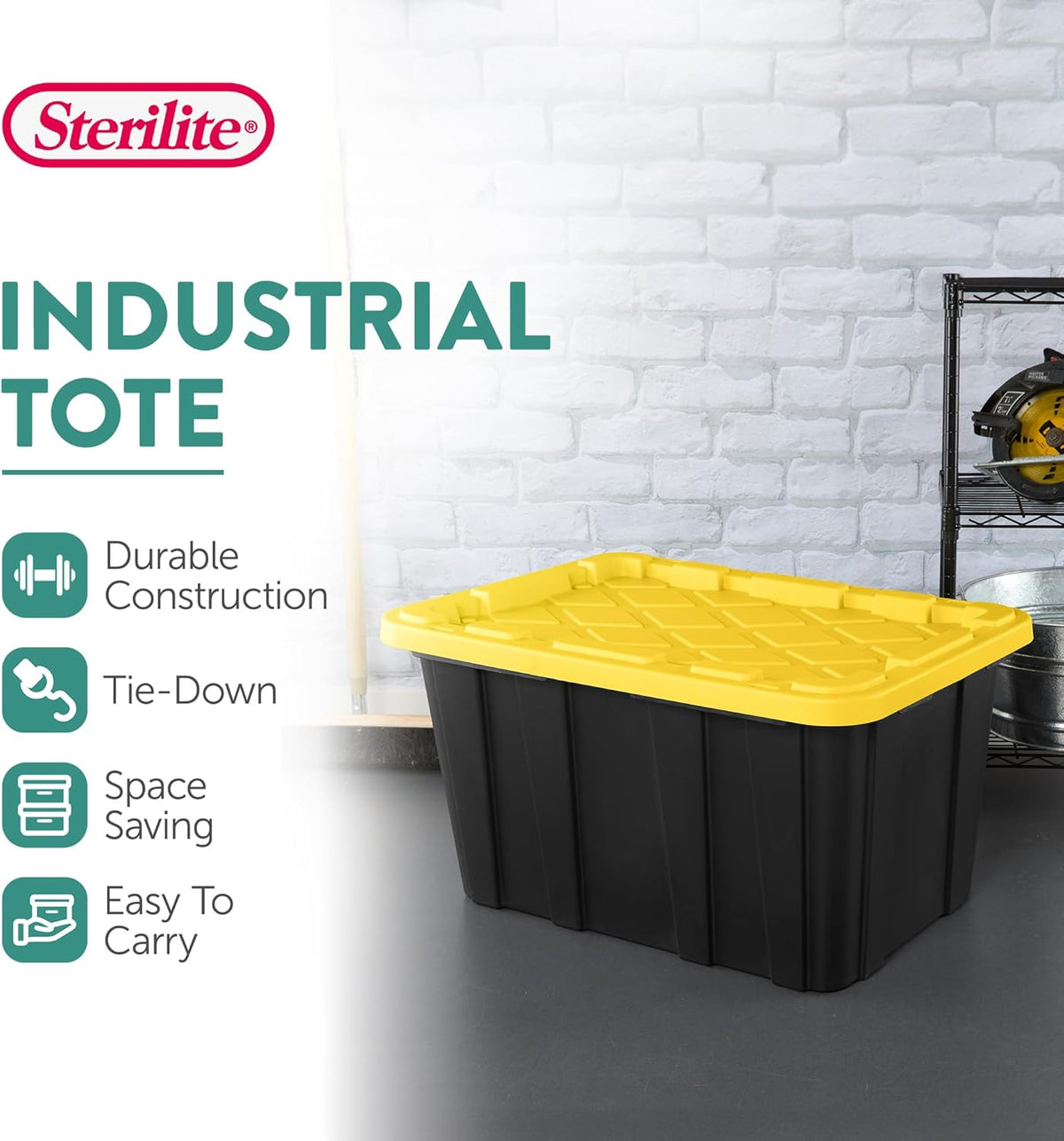 Sterilite Industrial Storage Tote with Lids for Garage, 27 Gallon, 4-Pack