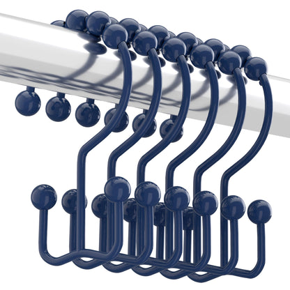 Titanker Shower Curtain Hooks Rings, Rust Resistant Metal Double Glide Shower Hooks Rings for Bathroom Shower Rods Curtains, Set of 12 Hooks - Nickel
