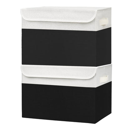 Bagnizer Large 17" 42 Quarts Collapsible Stackable Storage Bins with Lids [3-Pack] Foldable Fabric Linen Storage Boxes Cube, Closet Organizer Baskets with Label (16.7 x 12 x 12, Black)