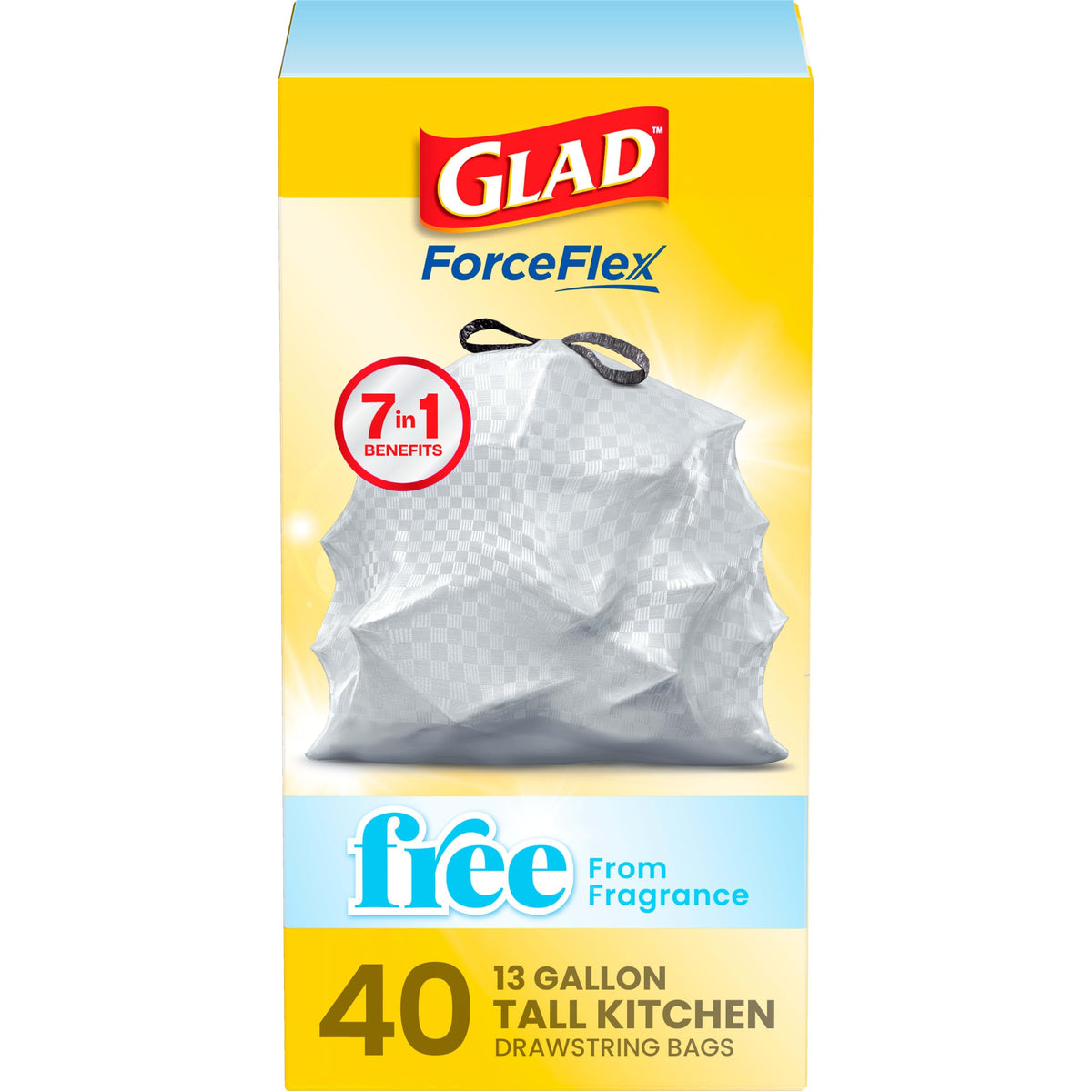 Glad ForceFlex Tall Kitchen Trash Bags, 13 Gallon, Fragrance Free, 110 Count (Package May Vary)