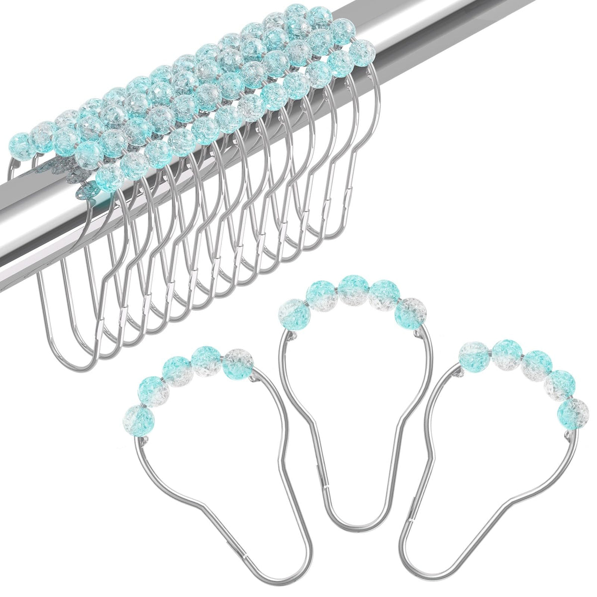 Amazer Shower Curtain Hooks, Decorative Rust Proof Stainless Steel Shower Curtain Hooks for Bathroom Shower Rods Set of 12, Polished Nickel