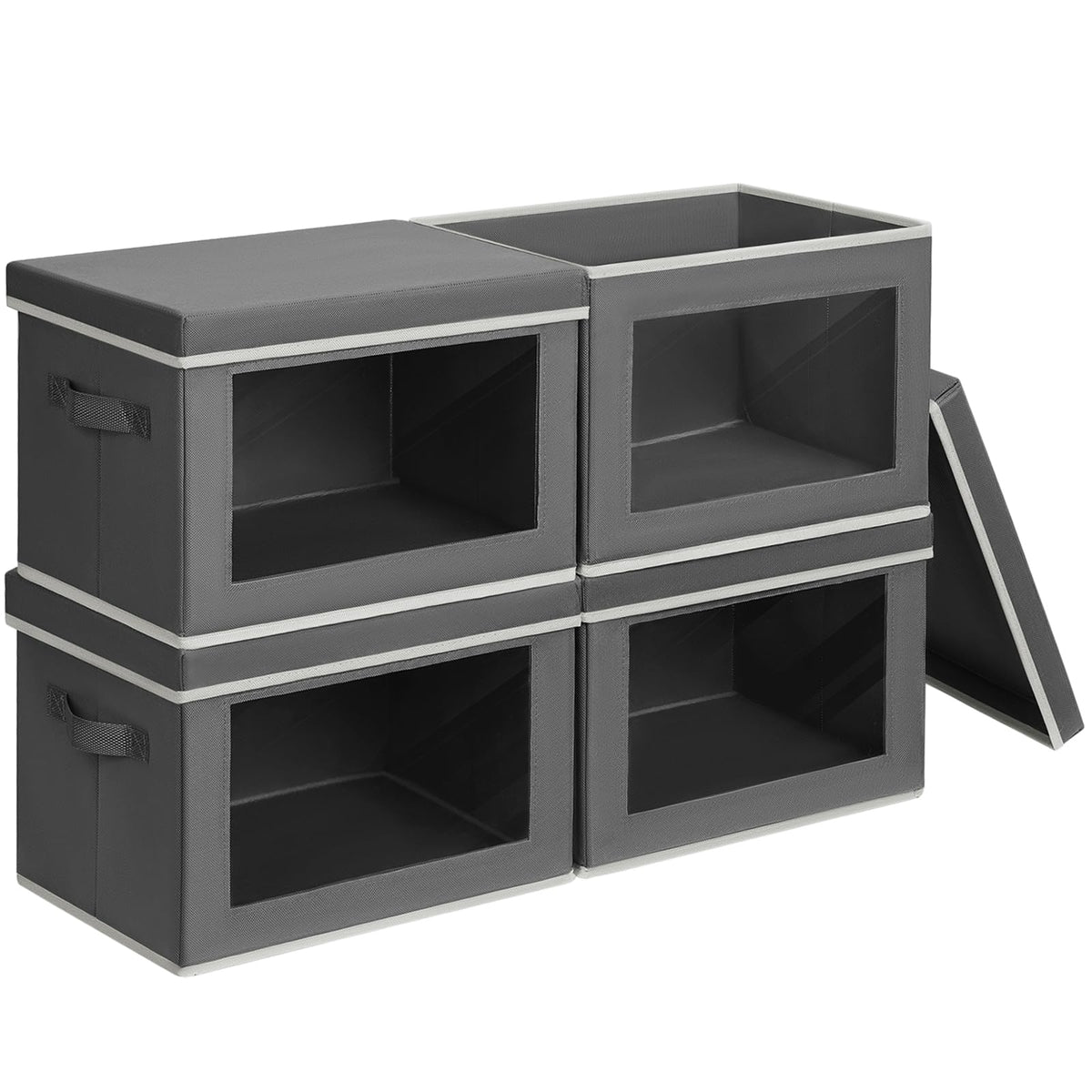 Homsorout Storage Bins with Lids - Fabric Storage Boxes with Window, Collapsible Closet Organizers with Handles, 3 Pack Decorative Bin, Home Cubes Baskets for Clothes, Hat, Books, Dark Grey