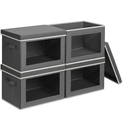 Homsorout Storage Bins with Lids - Fabric Storage Boxes with Window, Collapsible Closet Organizers with Handles, 3 Pack Decorative Bin, Home Cubes Baskets for Clothes, Hat, Books, Dark Grey