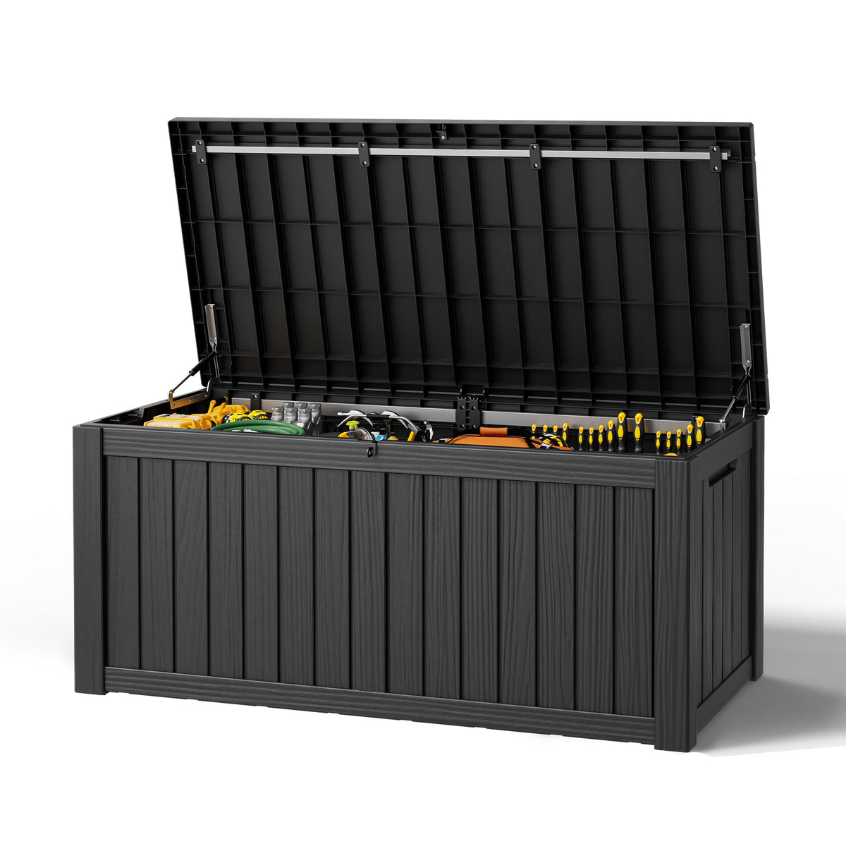 Outdoor Storage Box, Resin Deck Boxes outdoor, Waterproof Storage Box Lockable Lid (Black, 50 Gallon)