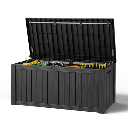 Outdoor Storage Box, Resin Deck Boxes outdoor, Waterproof Storage Box Lockable Lid (Black, 50 Gallon)