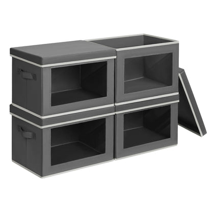 Homsorout Storage Bins with Lids - Fabric Storage Boxes with Window, Collapsible Closet Organizers with Handles, 3 Pack Decorative Bin, Home Cubes Baskets for Clothes, Hat, Books, Dark Grey