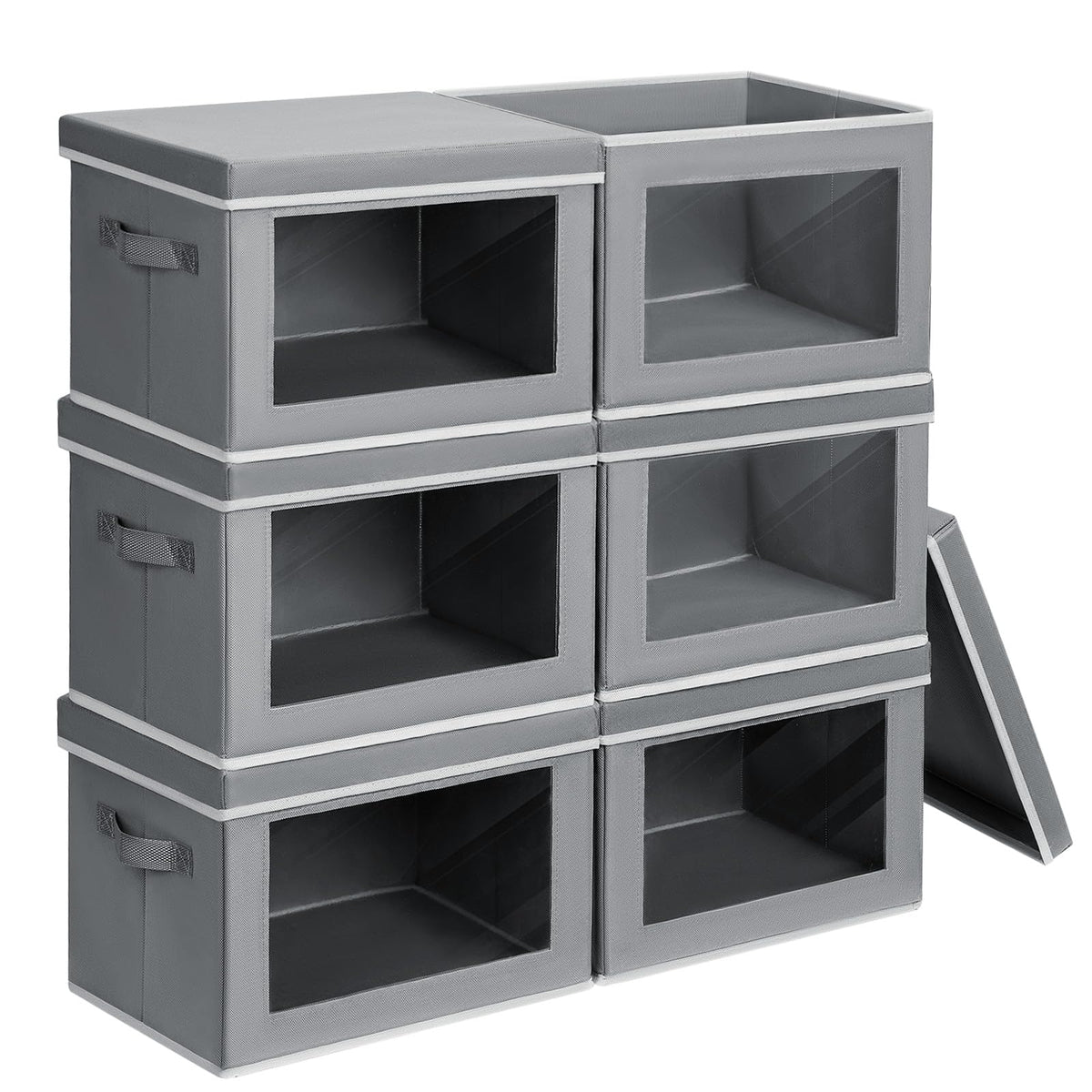 Homsorout Storage Bins with Lids - Fabric Storage Boxes with Window, Collapsible Closet Organizers with Handles, 3 Pack Decorative Bin, Home Cubes Baskets for Clothes, Hat, Books, Dark Grey