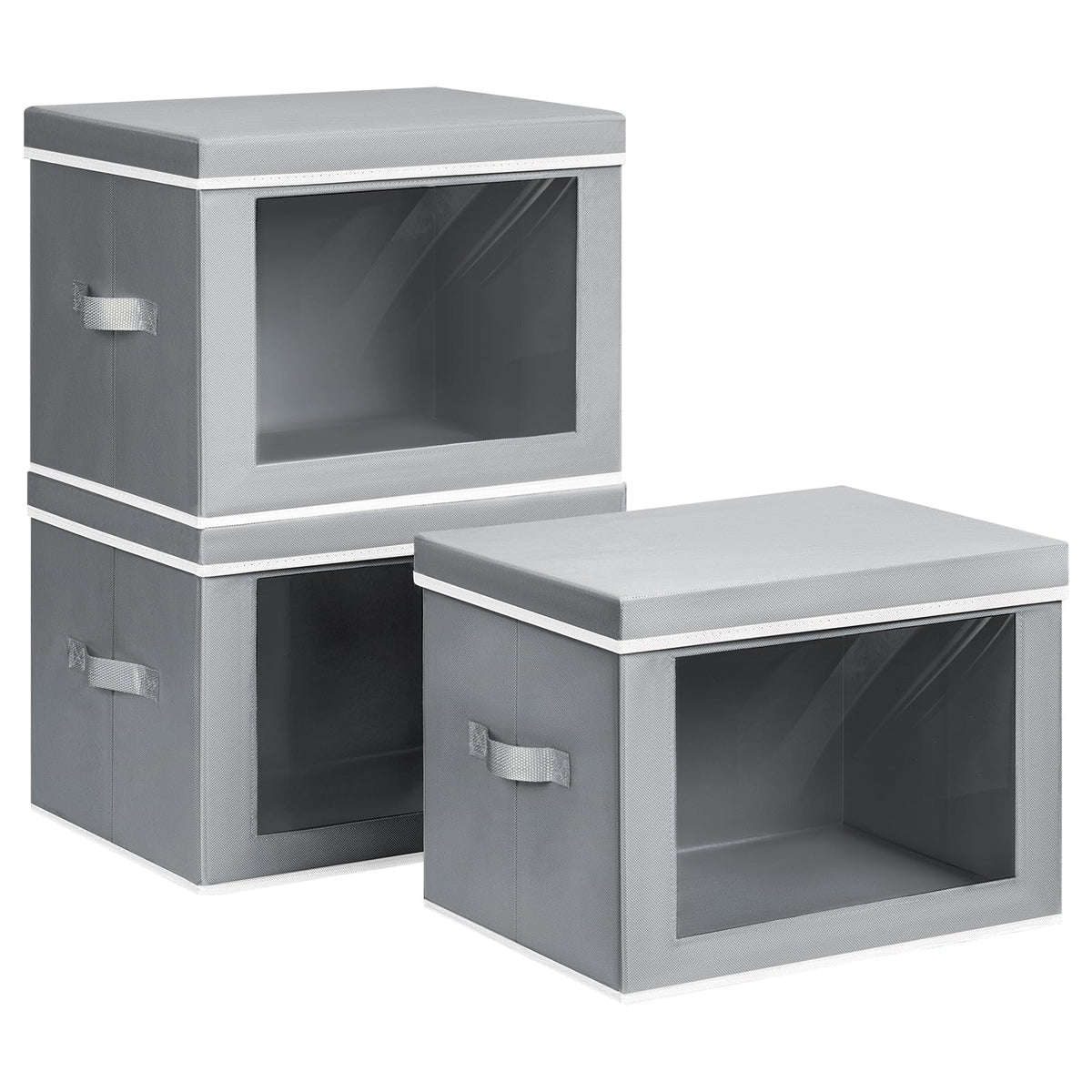Homsorout Storage Bins with Lids - Fabric Storage Boxes with Window, Collapsible Closet Organizers with Handles, 3 Pack Decorative Bin, Home Cubes Baskets for Clothes, Hat, Books, Dark Grey