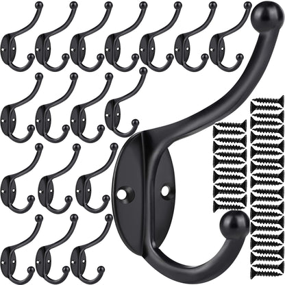 ZEYU Wall Hooks,10Pcs Coat Hooks Hardware Towel Hooks for Hanging Coats Double No Rust Black Robe Hooks Wall Mounted with Screws for Key, Towel, Bags, Cup, Hat