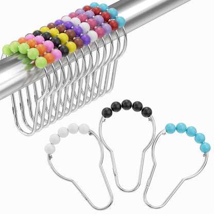 Amazer Shower Curtain Hooks, Decorative Rust Proof Stainless Steel Shower Curtain Hooks for Bathroom Shower Rods Set of 12, Polished Nickel