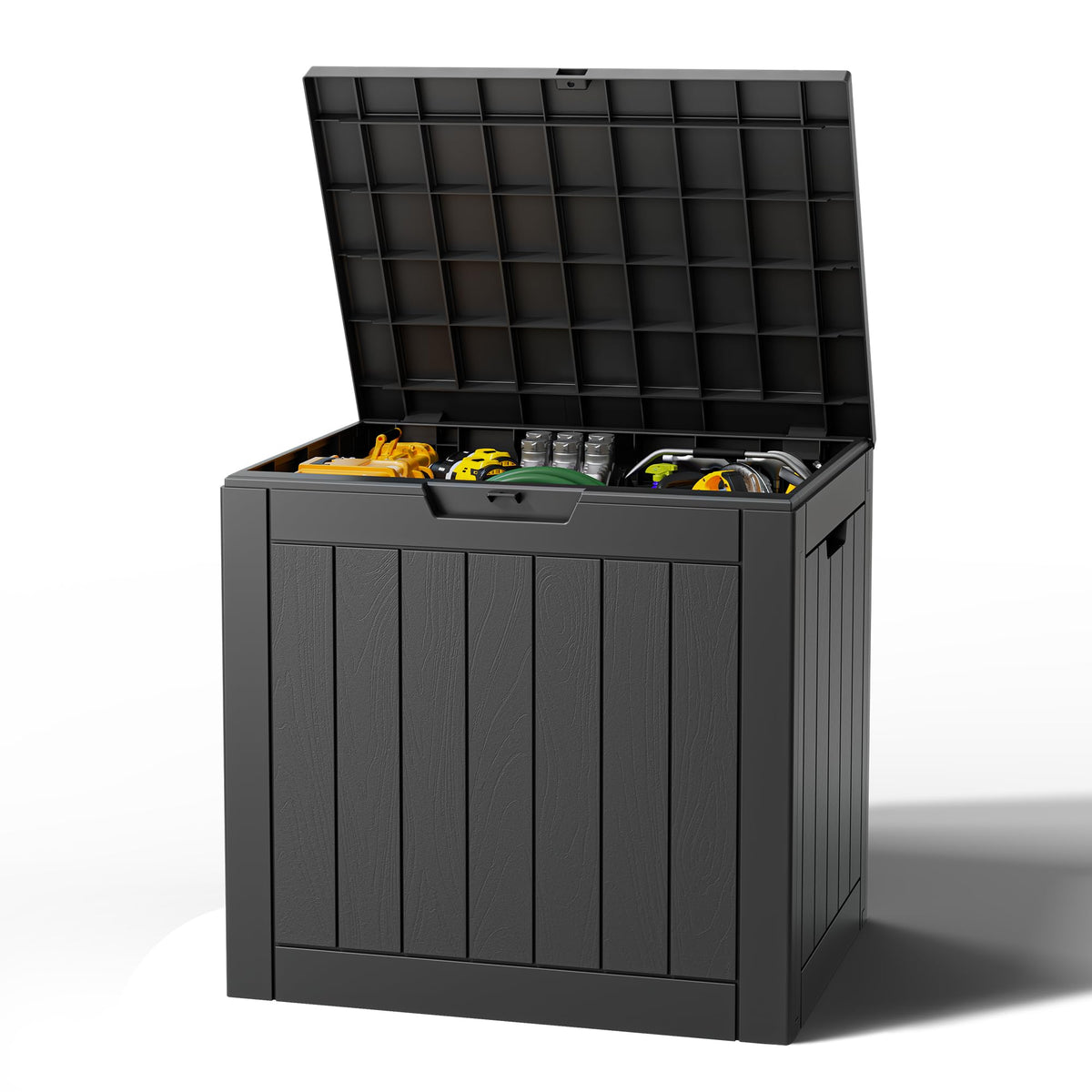 Outdoor Storage Box, Resin Deck Boxes outdoor, Waterproof Storage Box Lockable Lid (Black, 50 Gallon)