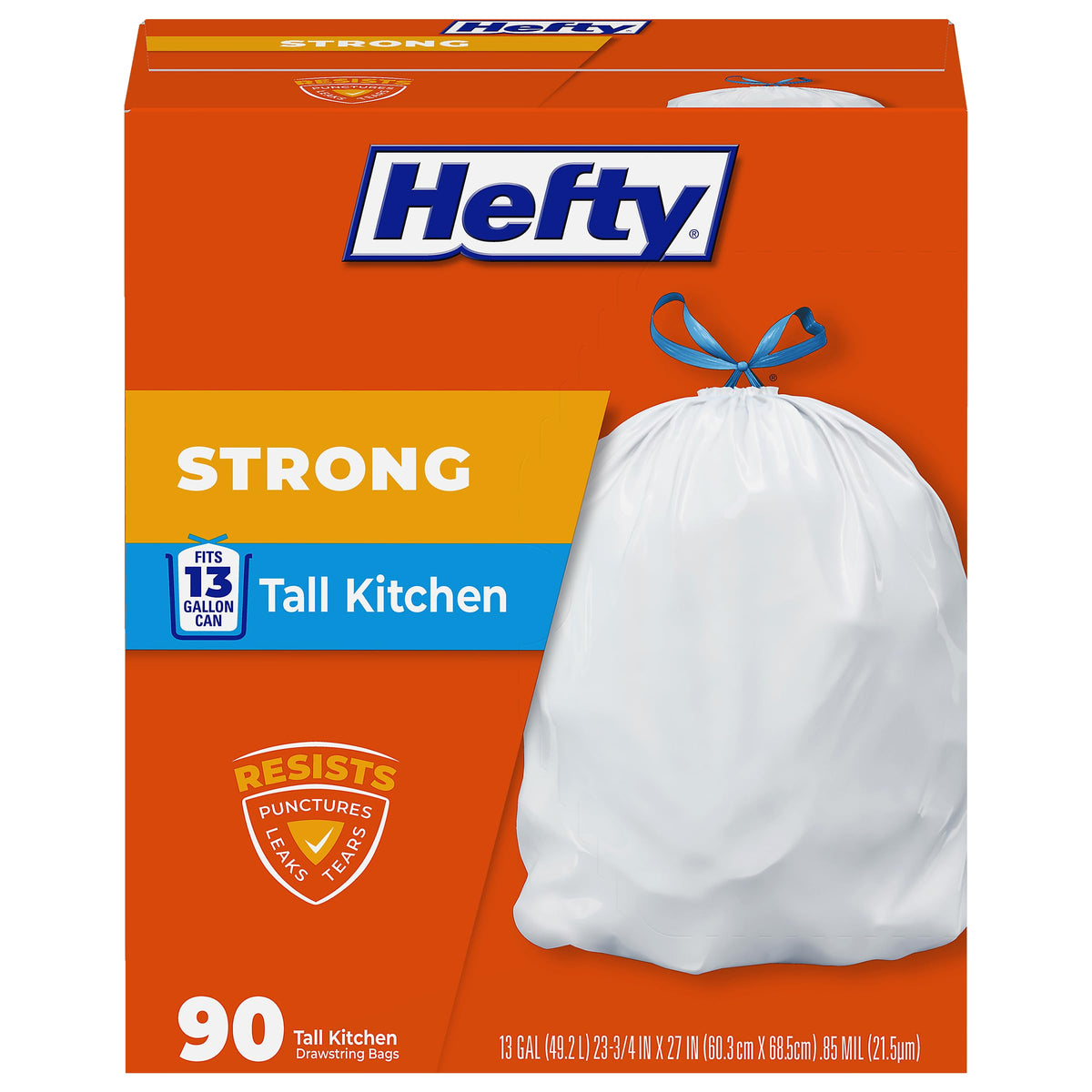 Hefty Strong 13G Tall Kitchen Trash Bags, White, Unscented, 90ct