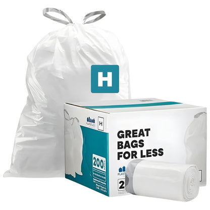 Plasticplace Custom Fit Trash Bags Compatible w Simplehuman Code H Drawstring Bags 8-9 Gallon Tear-Resistant Liner 200 Count Heavy-Duty Waste Disposal