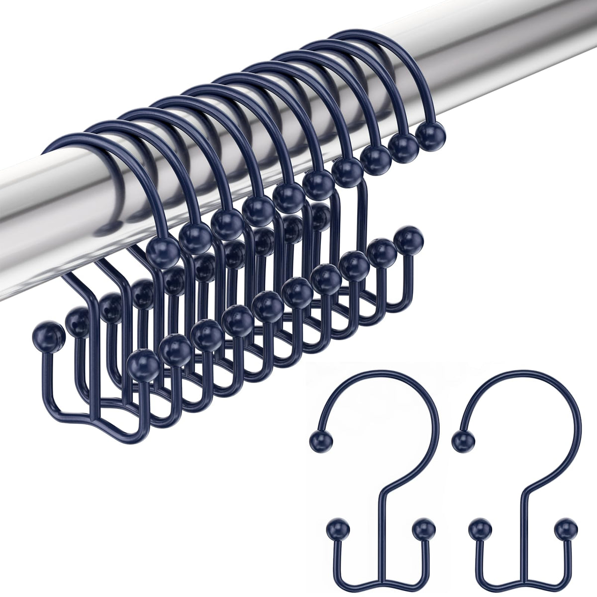 Amazer Shower Curtain Hooks, Decorative Rust Proof Stainless Steel Shower Curtain Hooks for Bathroom Shower Rods Set of 12, Polished Nickel