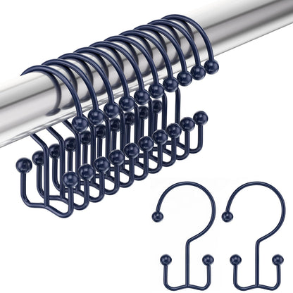 Amazer Shower Curtain Hooks, Decorative Rust Proof Stainless Steel Shower Curtain Hooks for Bathroom Shower Rods Set of 12, Polished Nickel