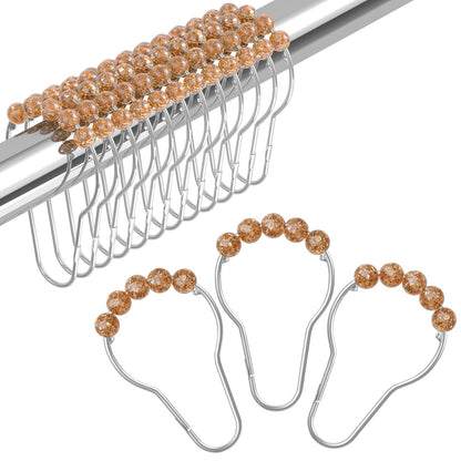 Amazer Shower Curtain Hooks, Decorative Rust Proof Stainless Steel Shower Curtain Hooks for Bathroom Shower Rods Set of 12, Polished Nickel