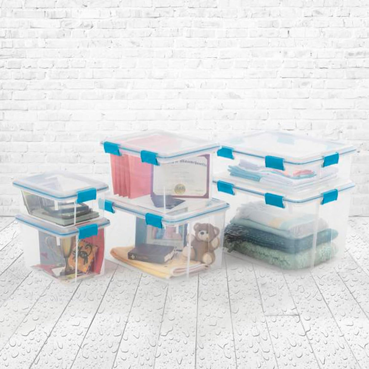 Sterilite 54 Qt Gasket Box, Stackable Storage Bin with Latching Lid and Tight Seal, Plastic Container to Organize Basement, Clear Base and Lid, 1-Pack