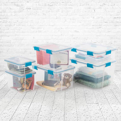 Sterilite 54 Qt Gasket Box, Stackable Storage Bin with Latching Lid and Tight Seal, Plastic Container to Organize Basement, Clear Base and Lid, 1-Pack
