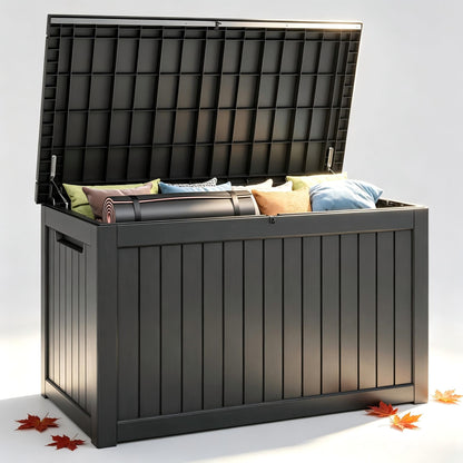 Outdoor Storage Box, Resin Deck Boxes outdoor, Waterproof Storage Box Lockable Lid (Black, 50 Gallon)