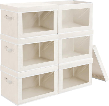 Homsorout Storage Bins with Lids - Fabric Storage Boxes with Window, Collapsible Closet Organizers with Handles, 3 Pack Decorative Bin, Home Cubes Baskets for Clothes, Hat, Books, Dark Grey