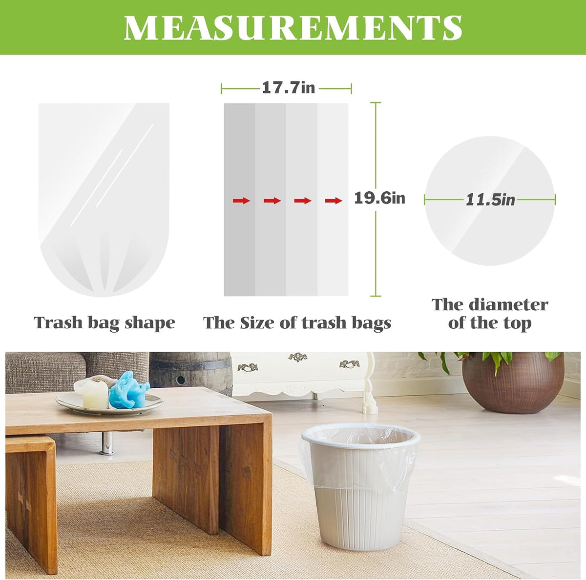 Teivio Small Clear Trash Bags 4 Gallon 330 Count Bathroom Garbage Bags