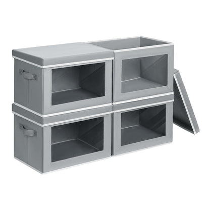 Homsorout Storage Bins with Lids - Fabric Storage Boxes with Window, Collapsible Closet Organizers with Handles, 3 Pack Decorative Bin, Home Cubes Baskets for Clothes, Hat, Books, Dark Grey