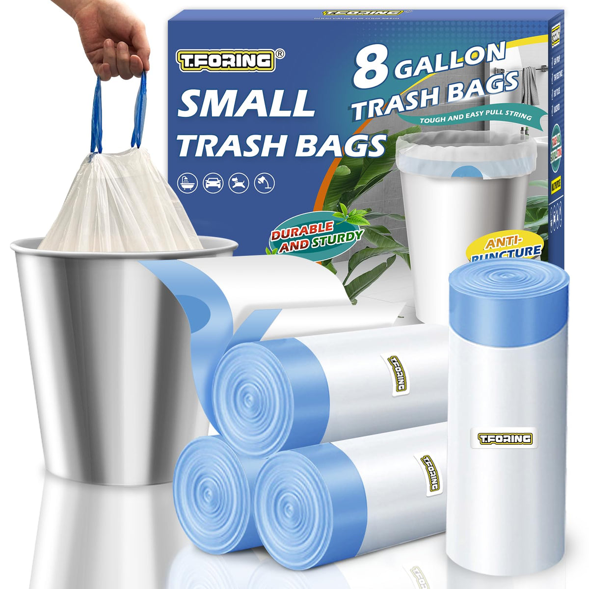 Small Trash Bags 4 Gallon Drawstring,1.1 Mil,Unscented,120 Count